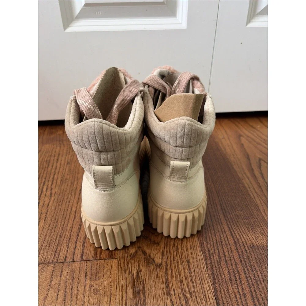 New Sam Edelman Reve Fay Leather Faux Fur Bootie Shoes in Ivory/Butter 8.5
